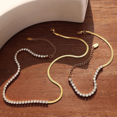 Half and Half CZ and Herringbone Necklace and Bracelet Set-