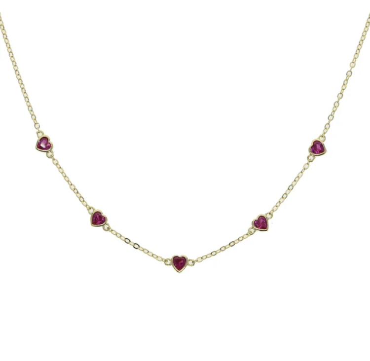 Ruby Heart Link Chain Choker Necklace-Ruby Heart Link Chain Choker Necklace 