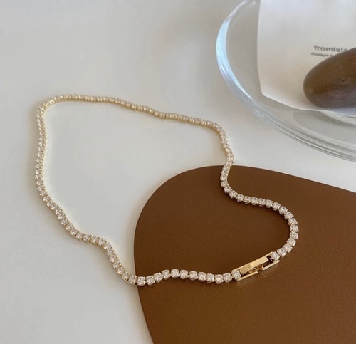 Petite Gold 2mm Tennis Choker Necklace-Petite tennis choker necklace