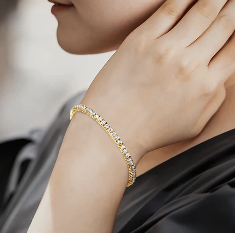 Classic Gold Tennis Bracelet-Classic tennis bracelet gold jewelry prom wedding 