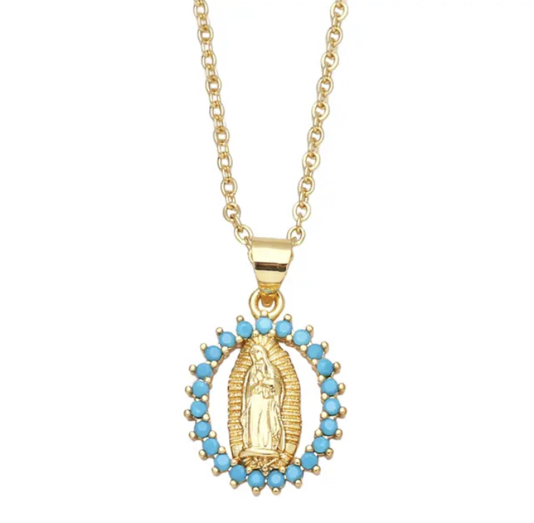 Turquoise Accented Virgin Mary Necklace-Turquoise accented Virgin Mary necklace