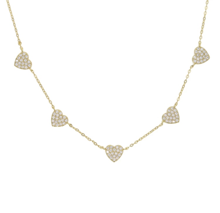 Gold Pavé Heart Choker Necklace-Gold pav heart  choker necklace