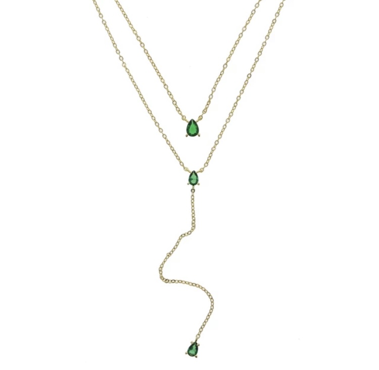 Emerald Triad Lariat Necklace-Emerald triad lariat necklace 