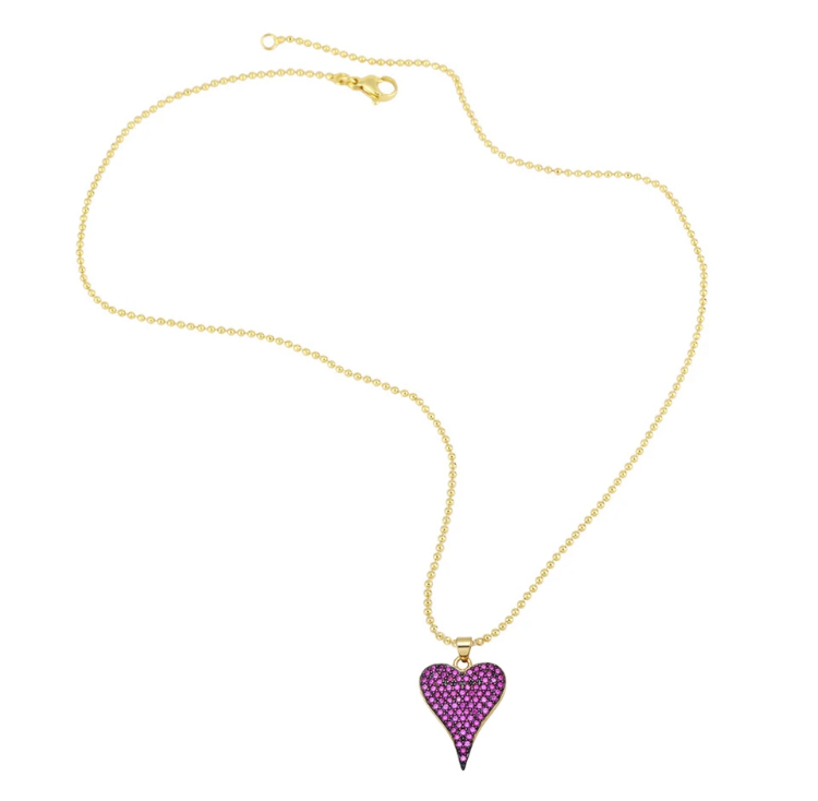 Fuchsia Sparkle Heart Necklace-Fuchsia sparkle heart necklace