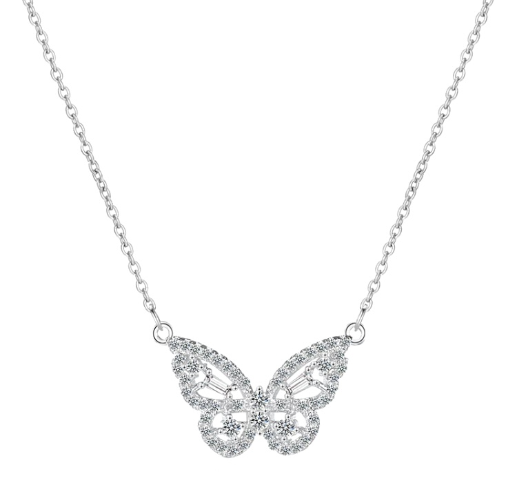 Silver Pavé Set Butterfly Necklace-Silver pav set butterfly necklace 
