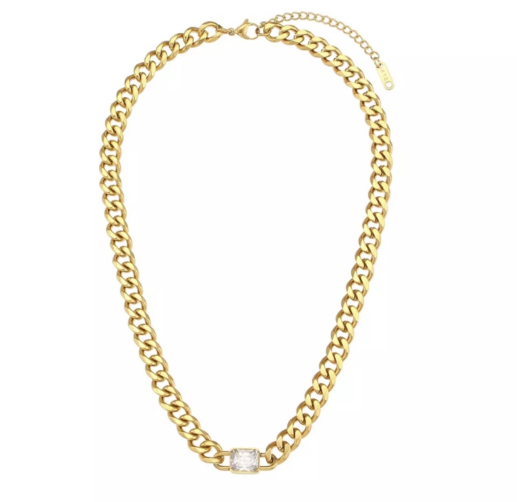 Cuban Chain Choker with a Center Square CZ-Cuban chain choker with a center square cz
