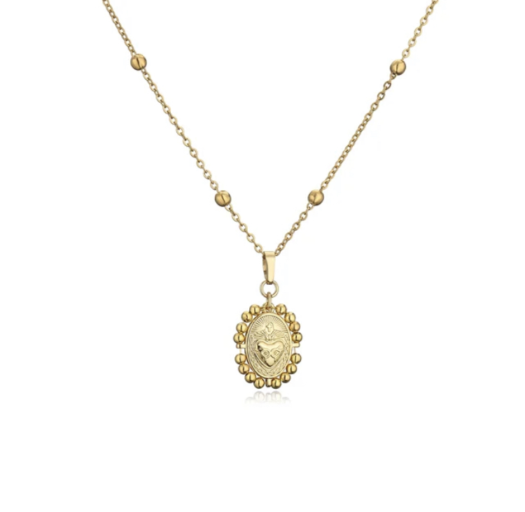 Gold Sacred Heart Charm Necklace-Gold sacred heart charm necklace