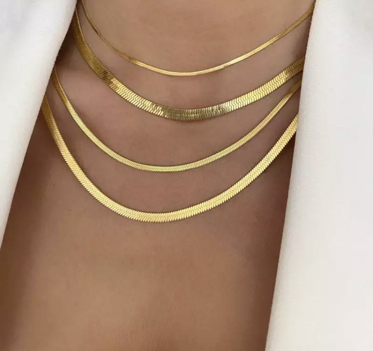 Gold 3mm 18”  Herringbone Necklace-Gold herringbone necklace