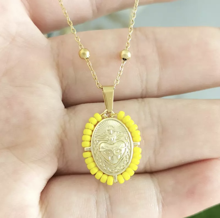 Yellow Sacred Heart Charm Necklace-Yellow sacred heart charm necklace 