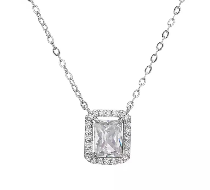 Silver Square CZ Solitaire Necklace-Silver square cz solitaire necklace
Fashion jewelry
