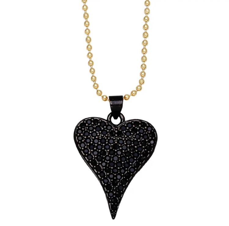 Onyx Sparkle Heart Necklace-Onyx sparkle heart necklace