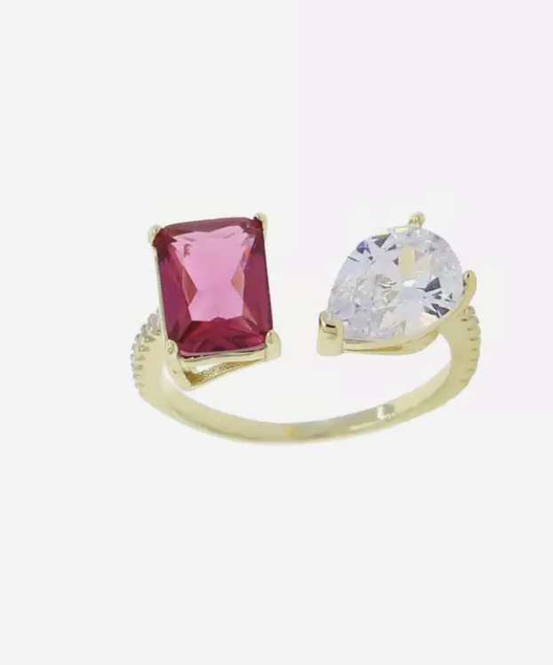 Toi et Moi Gold Crystal and Pink Tourmaline Ring-Toi et moi ring