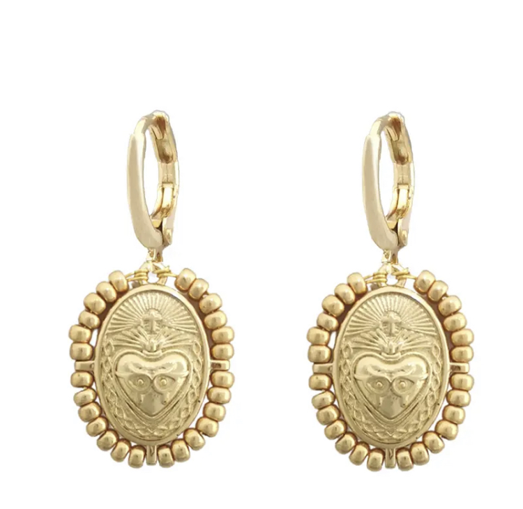Gold Sacred Heart Earrings-Gold Sacred Heart Earrings