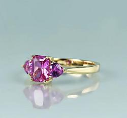 Pink Sapphire Three Stone Ring - Size 6-Pink Sapphire Three Stone Ring Size 6