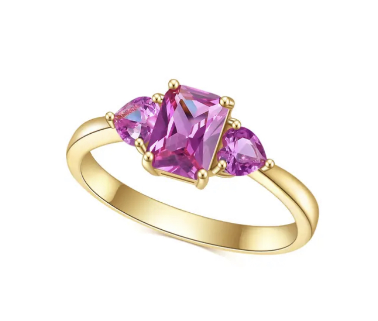 Pink Sapphire Three Stone Ring - Size 6-Pink Sapphire Three Stone Ring Size 6