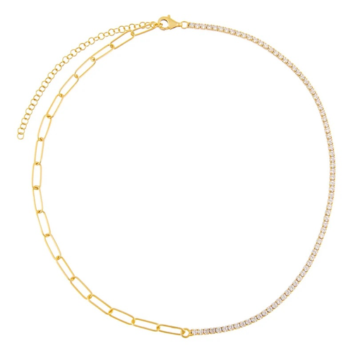 Gold Half Crystal Half Paperclip Chain Anklet-Gold Half Crystal Half Paperclip Chain Anklet