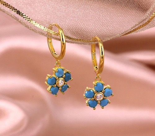 Turquoise Flower Dangle Earrings-Turquoise Flower Dangle Earrings
