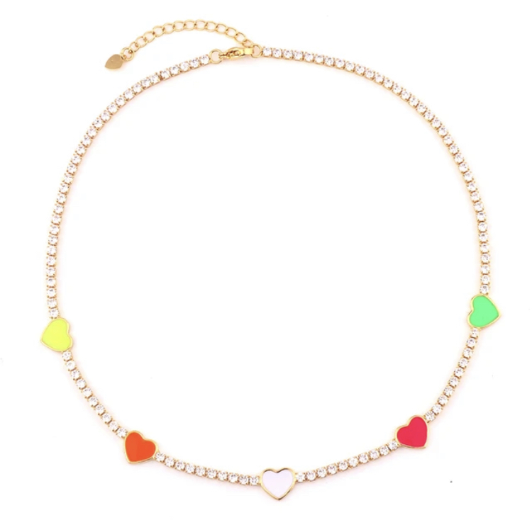Gold Candy Heart Tennis Necklace-Gold Candy Heart Tennis Necklace 