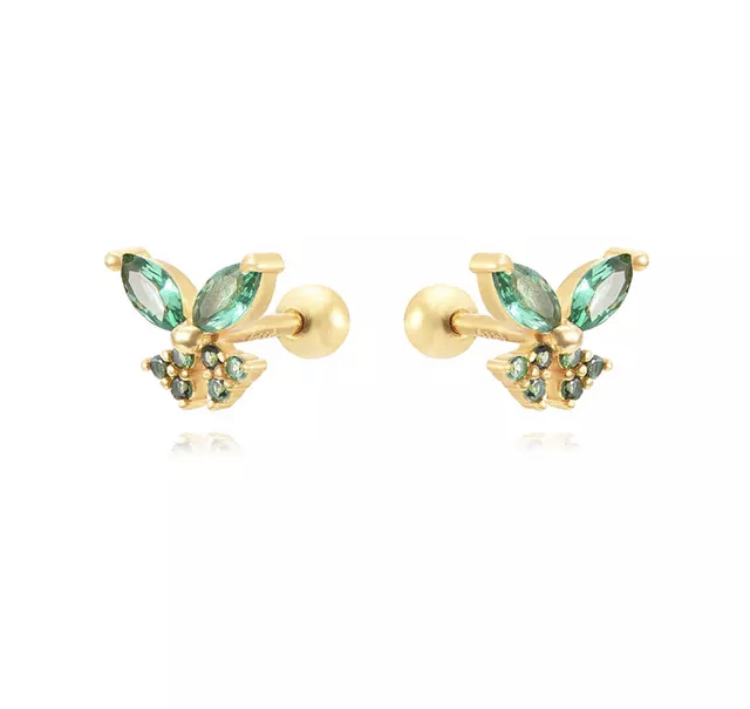 Gold Emerald Butterfly Earrings-Gold Emerald Butterfly Earrings