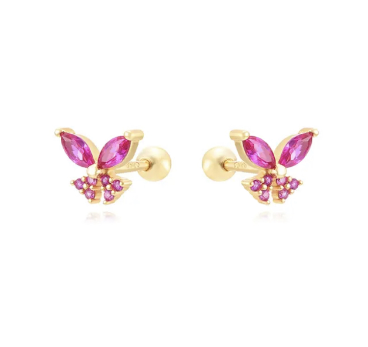 Gold Fuchsia Butterfly Earrings-Gold Fuchsia Butterfly Earrings  