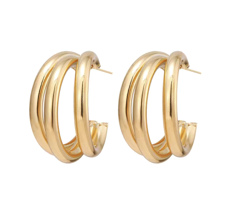 Gold Chunky Triple Hoop Earrings-Gold Chunky Triple Hoop Earrings