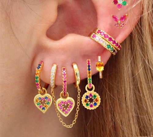Gold Jewel Tone Hoops with Circle Dangles-Gold Jewel Tone Hoops with Circle Dangles