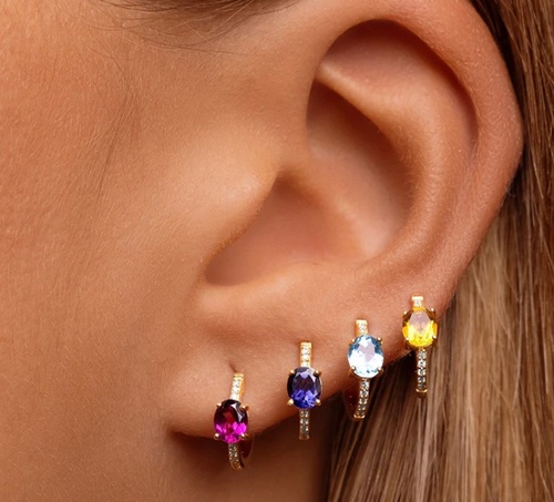 Gold Sapphire Pavé Set CZ Hoop Earrings-Gold Sapphire Pav Set CZ Hoop Earrings