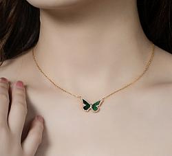 Gold Green Malachite Pavé Butterfly Necklace-Gold Green Malachite Pav Butterfly Necklace
