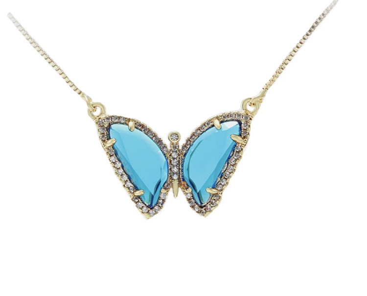 Pavé London Blue Crystal Butterfly Necklace-Pav London Blue Crystal Butterfly Necklace