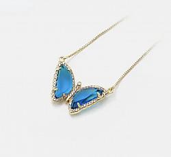 Pavé London Blue Crystal Butterfly Necklace-Pav London Blue Crystal Butterfly Necklace