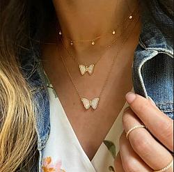 Gold Pavé Set Opal Butterfly Necklace-Gold Pav Set Opal Butterfly Necklace