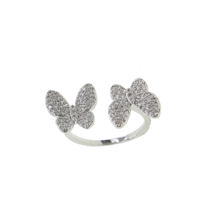 Silver Pave Butterfly Ring - Adjustable Size-Silver Pave Butterfly Ring - Adjustable Size