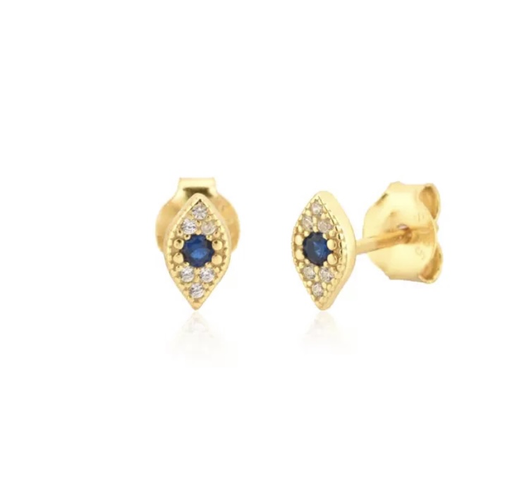 Tiny Gold CZ Sapphire Evil Eye Earrings-Tiny Gold CZ Sapphire Evil Eye Earrings 