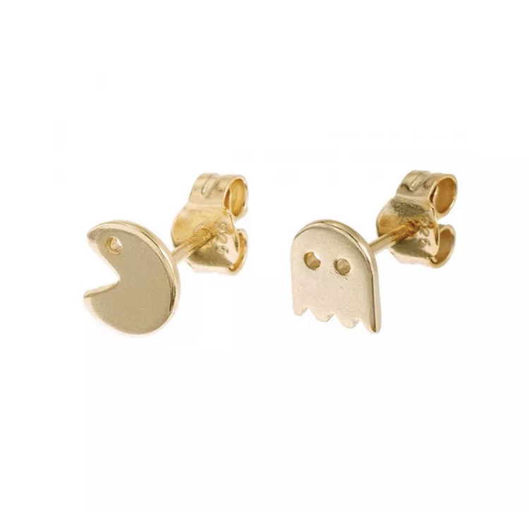 Gold Pac Man Earrings-Gold Pac Man Earrings 